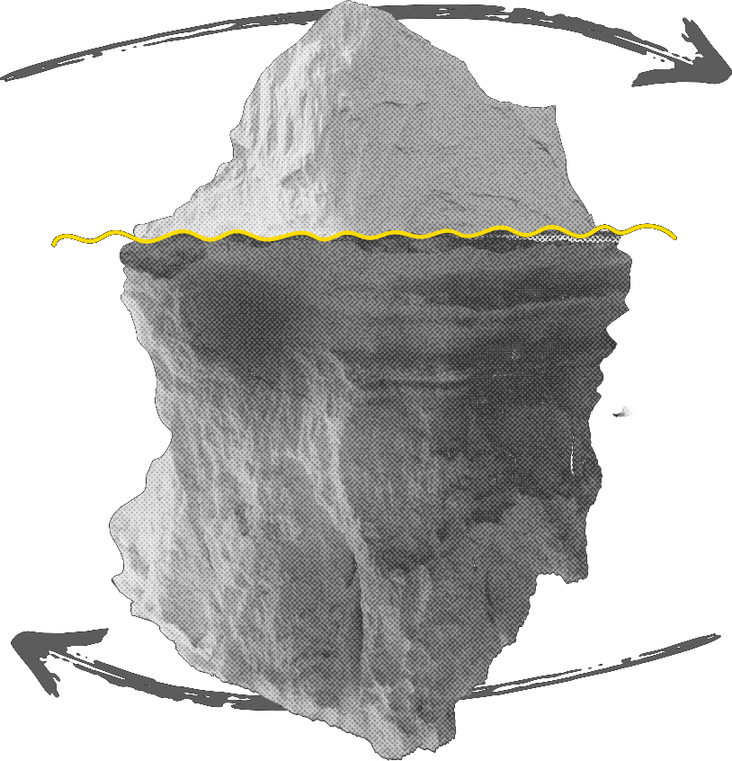The iceberg, with the circulation arrows